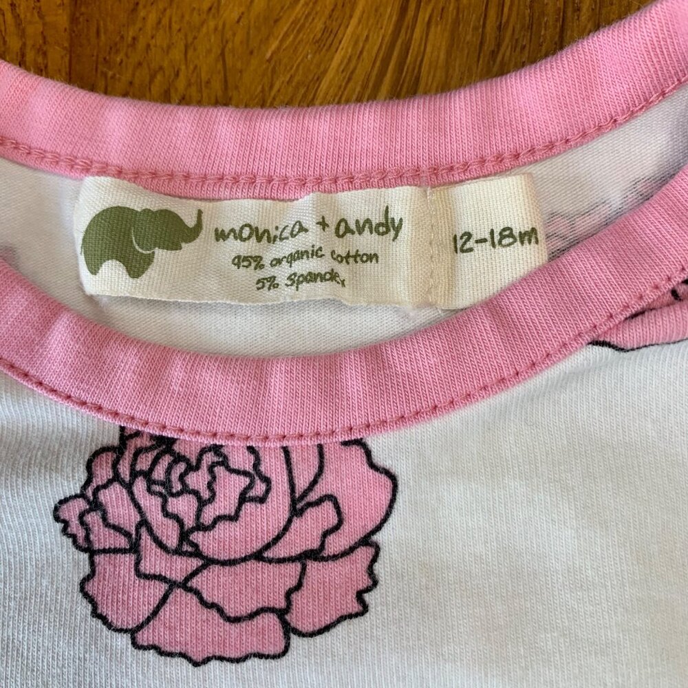 MONICA + ANDY Pink Floral Baby Bodysuit Girls 12-18 Organic Cotton Onesie Romper - Picture 5 of 5